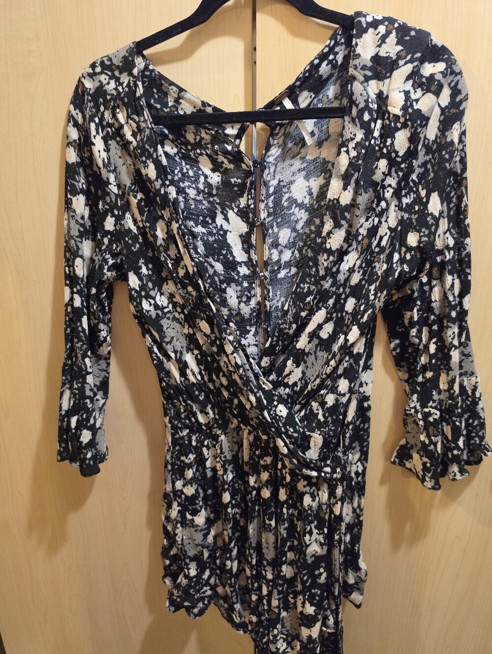 Free People Black and Cream Abstract Print Romper